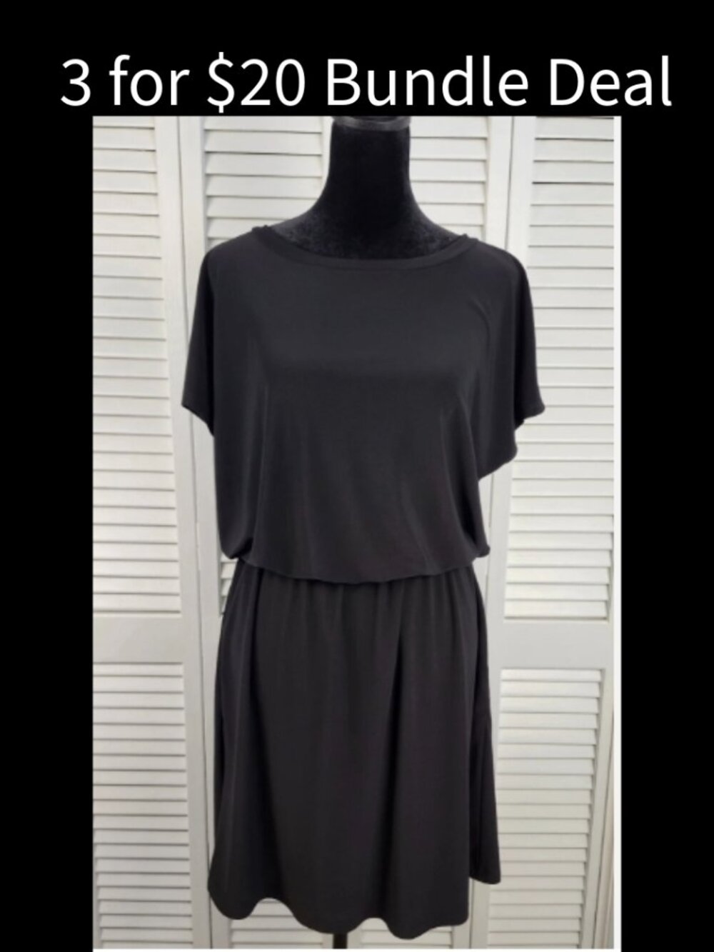 🚨 Nik & Nash Black Mini Dress Small Elastic Waist Stretch Blouson